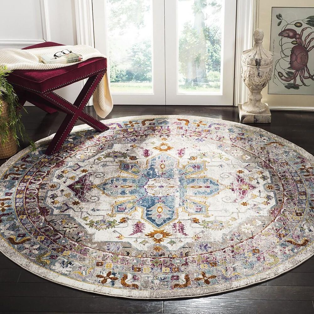 Safavieh Aria ARA160C 6&#39;6&quot; Round Cream and Multicolor Area Rug, , large