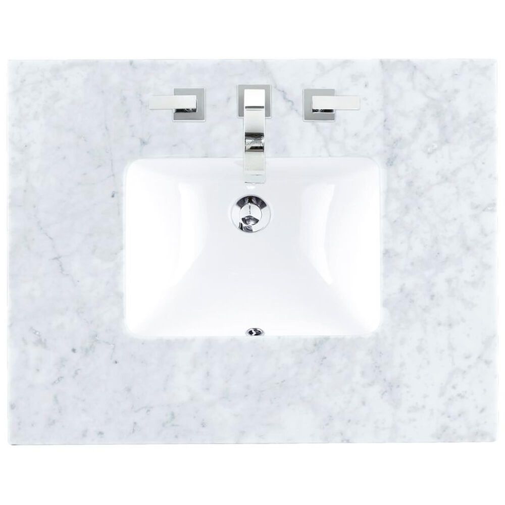James Martin Vanities Breckenridge 30&quot; Single Bathroom Vanity in Light Natural Oak with 3 cm Carrara White Marble Top and Rectangular Sink, , large