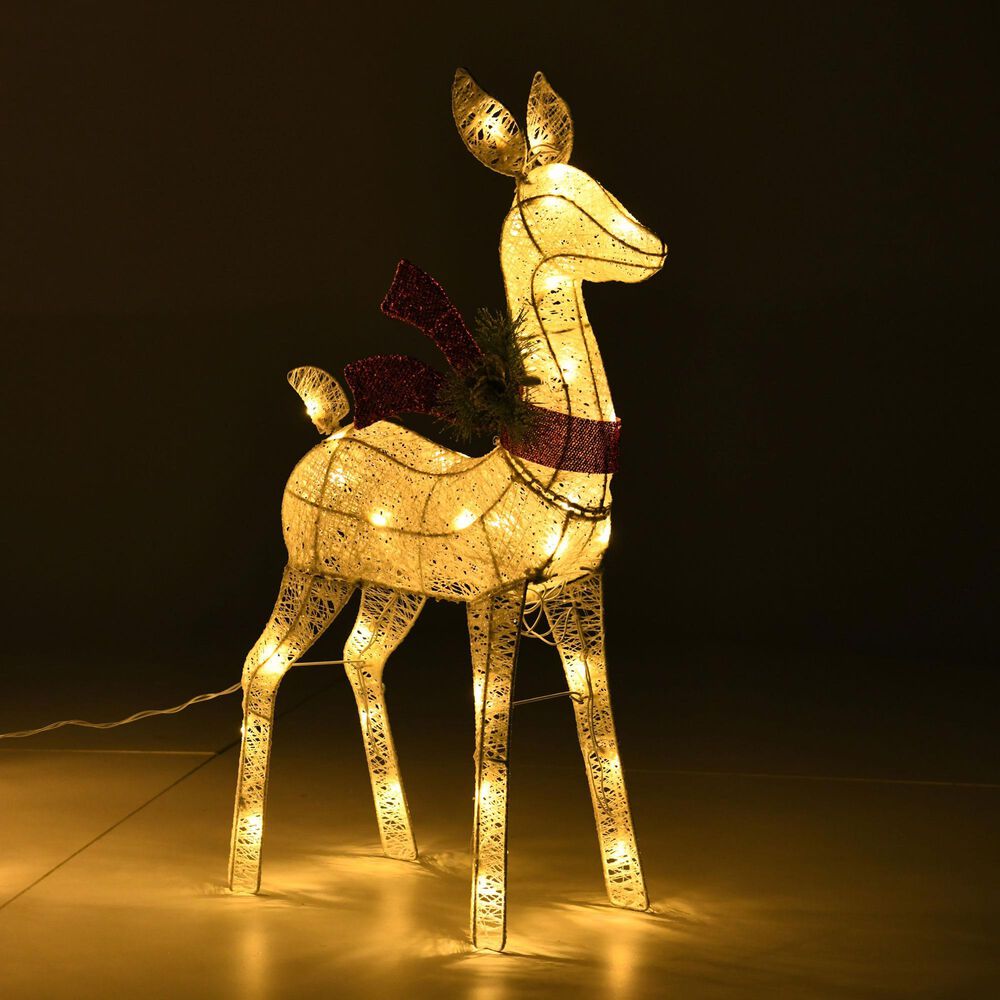 HOMLUX 3-Piece Cotton Rope Reindeer with Warm White LED Lights in White, , large