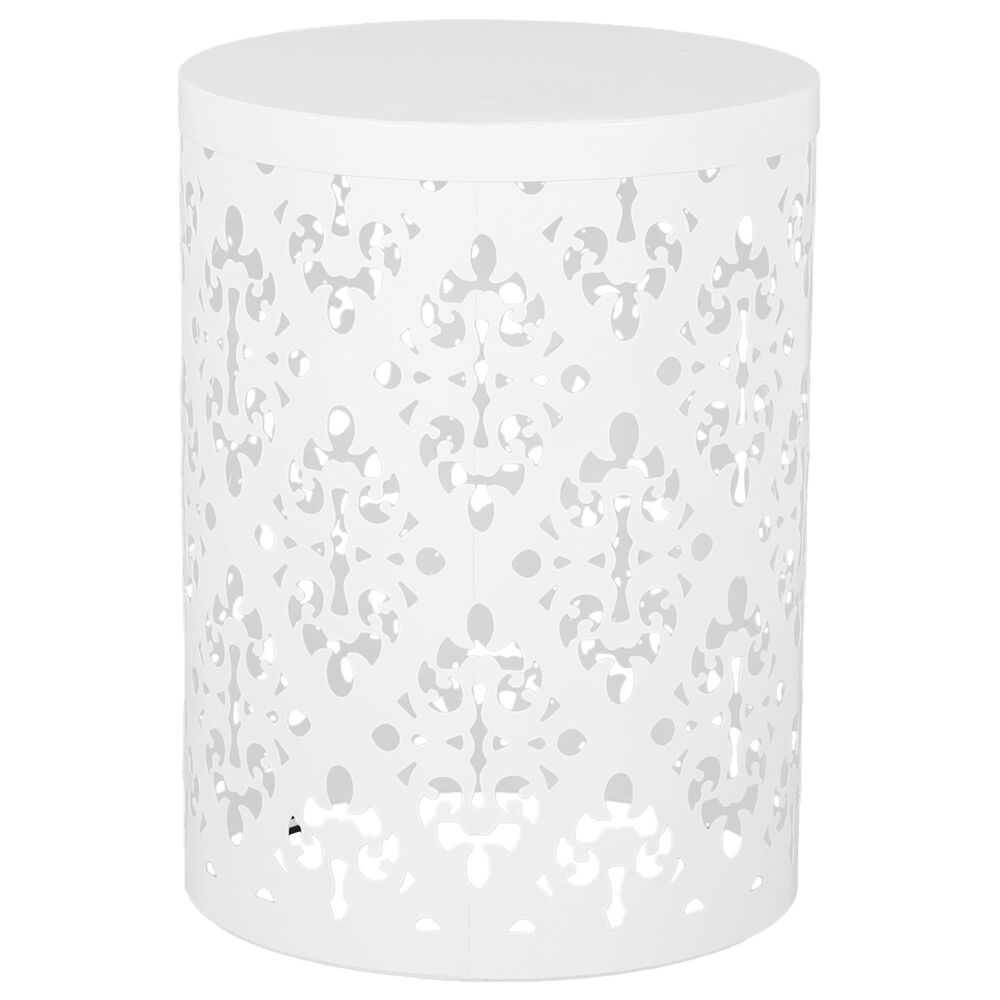 Hearth and Haven Outdoor End Table with Floral Pattern in White (Set of 2), , large
