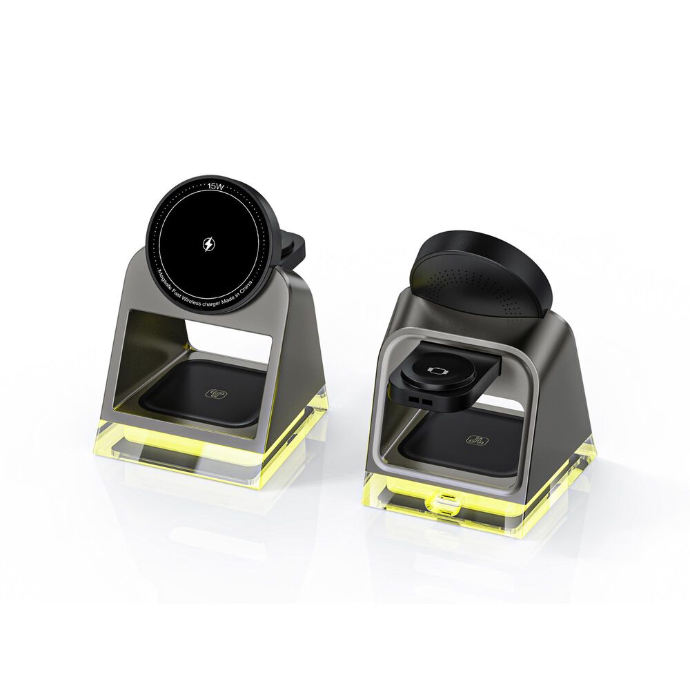 POM Gear 4 in 1 Metal Wireless Charging Stand (15w + 5w + 3w) &amp; Touch Nightlight, , large