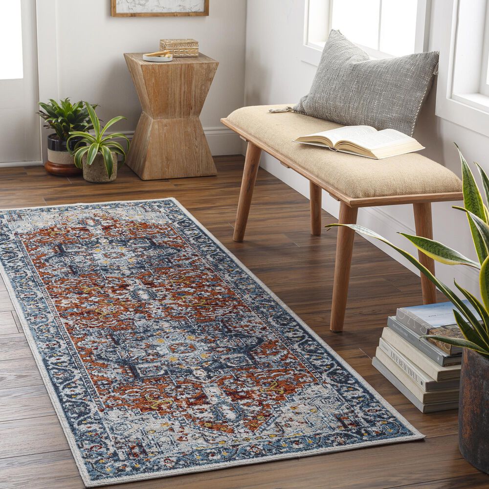 Surya Lavadora 2&#39;7&quot; x 7&#39;3&quot; Ink Blue, Brick Red, Mustard, Gray, Light Beige and Cream Runner, , large