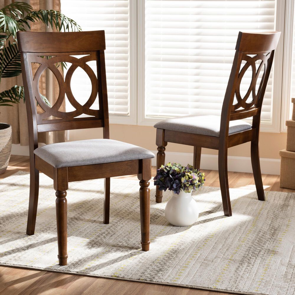 Baxton Studio Lucie Side Chair with Grey Cushion in Walnut Brown (Set of 2), , large
