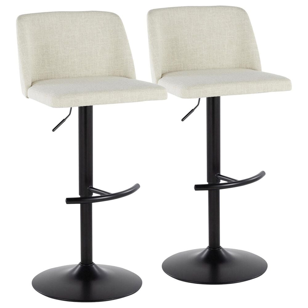 LumiSource Toriano Swivel Adjustable Bar Stool with Cream Fabric Upholstery in Black (Set of 2), , large