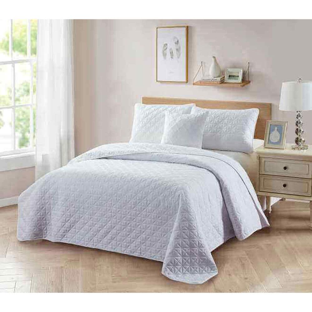 Trade Linker 4-Piece Full/Queen Solid Quilt Set with Cushion in White, , large