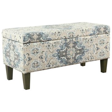 Kinfine HomePop Large Decorative Storage Bench in Cream/Blue, , large