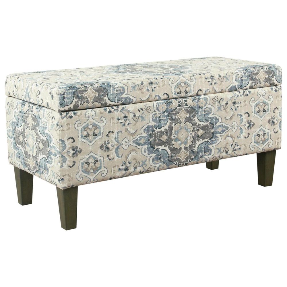 Kinfine HomePop Large Decorative Storage Bench in Cream/Blue, , large