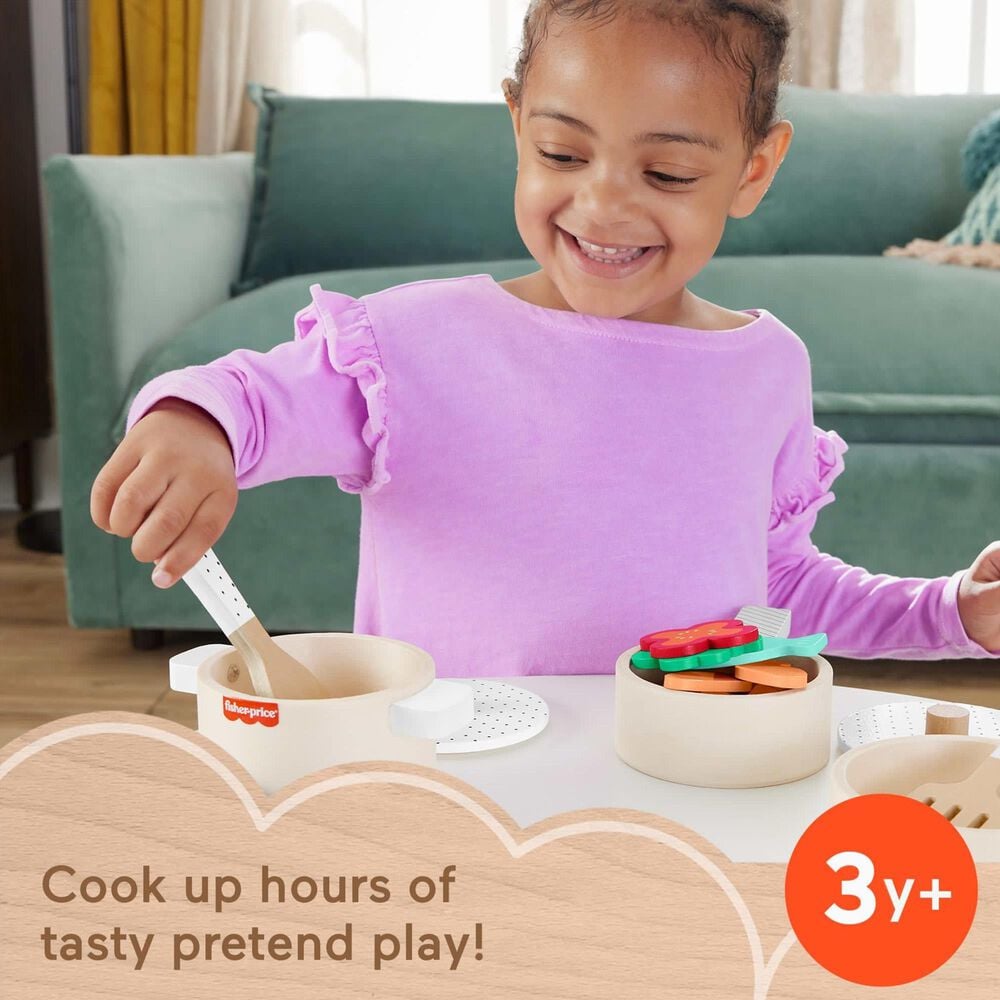 Fisher Price Wooden Kitchen Pretend with Play Pots and Pans Set in Multicolor, , large
