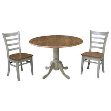 International Concepts Emily 3-Piece Round Dining Set in Hickory and Stone, , large