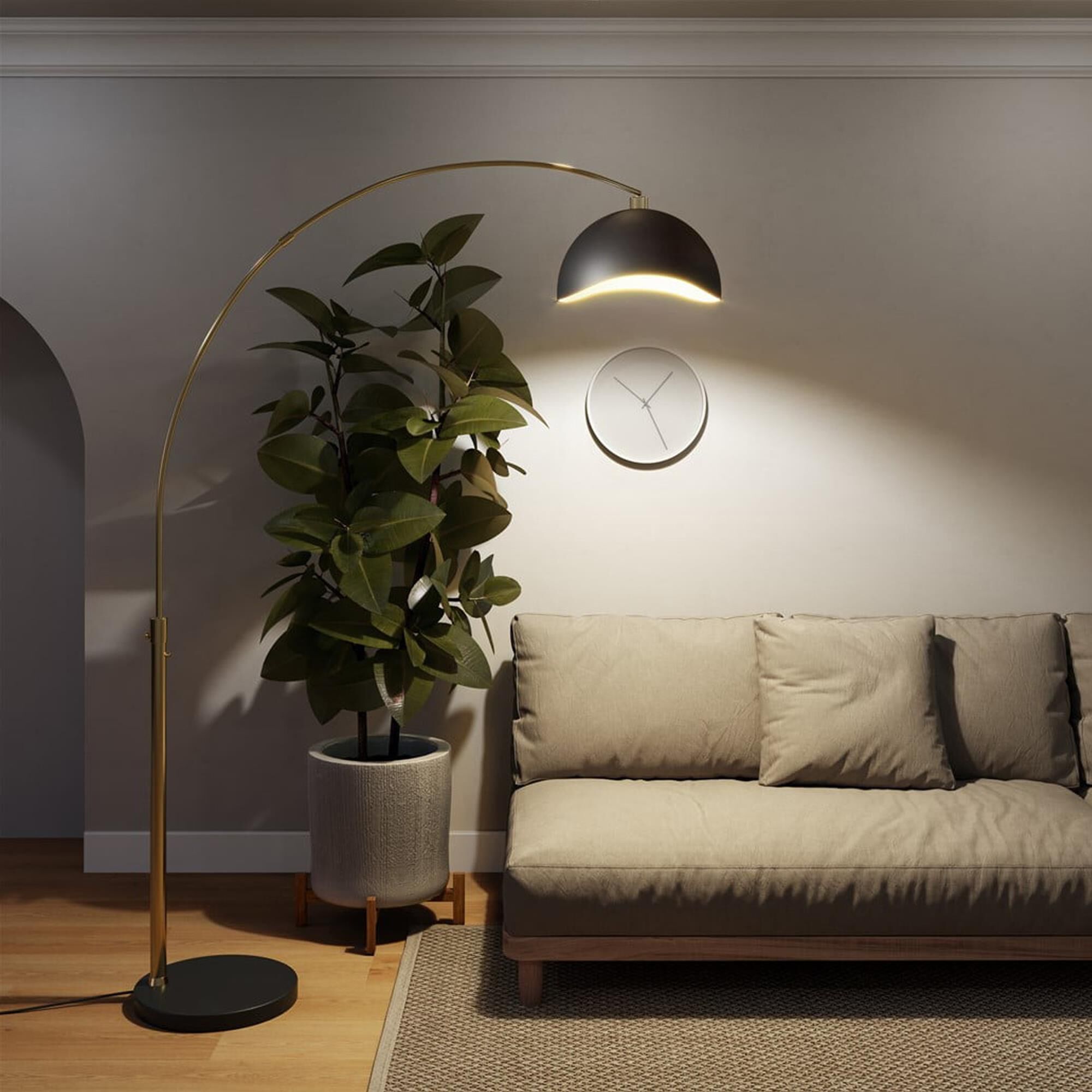Nova Luna Bella Arc Lamp in Weathered Brass and Black NFM
