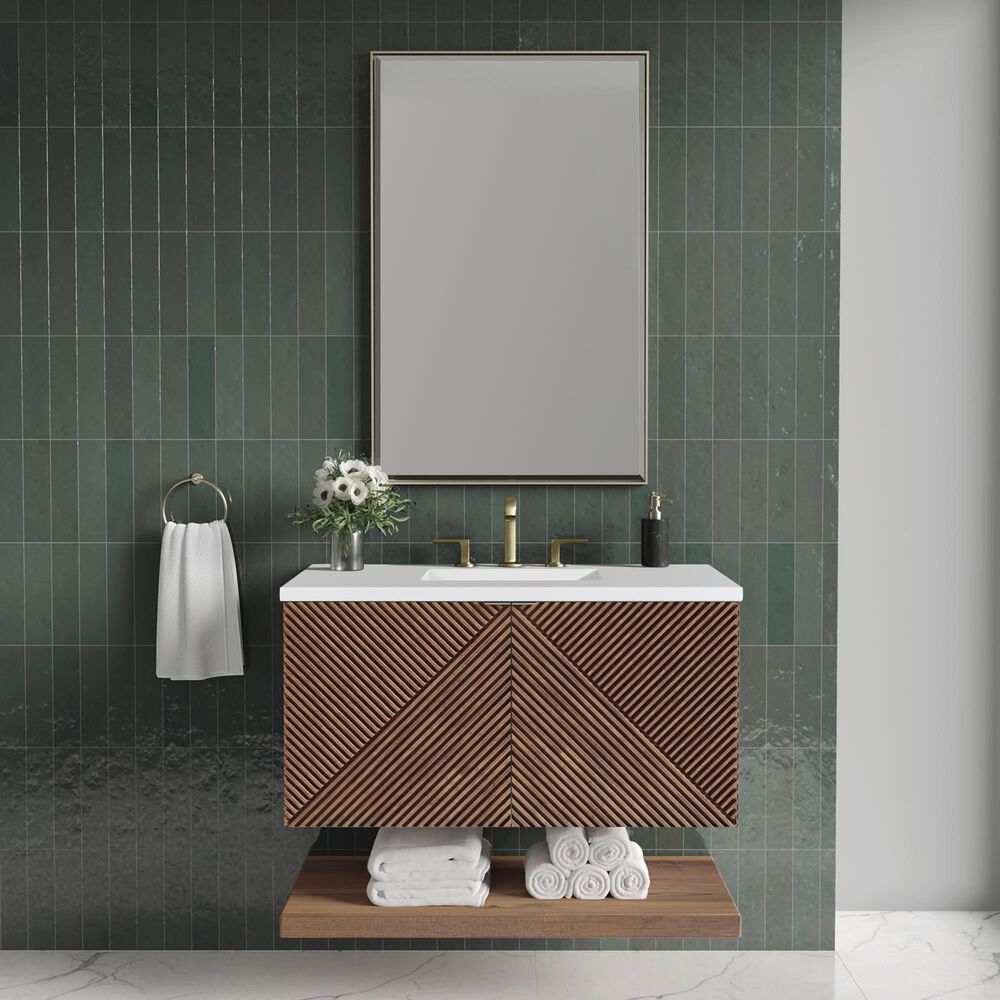 James Martin Vanities Marcello 36" Single Bathroom Vanity in Chestnut with 3 cm White Zeus Quartz Top and Rectangular Sink, , large