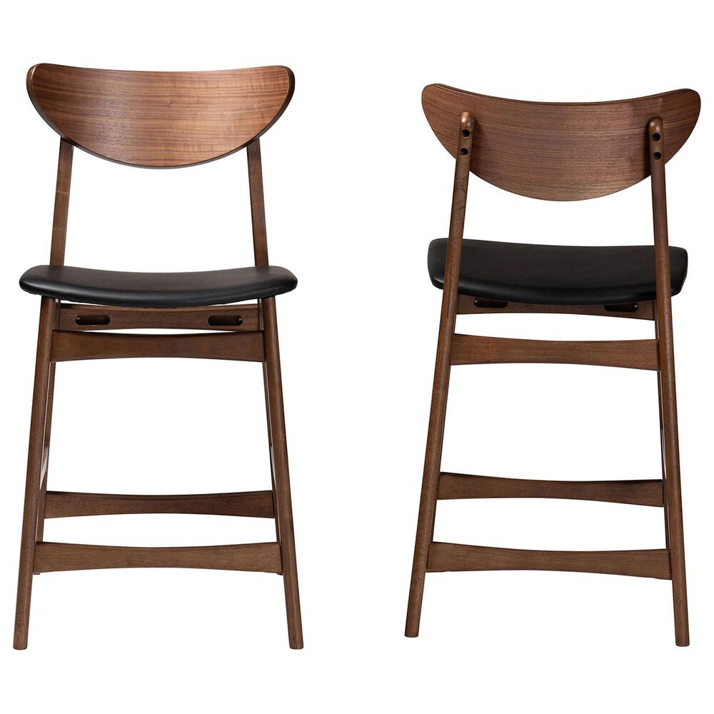 Baxton Studio Latina Counter Stool with Black Cushion in Walnut (Set of 2), , large