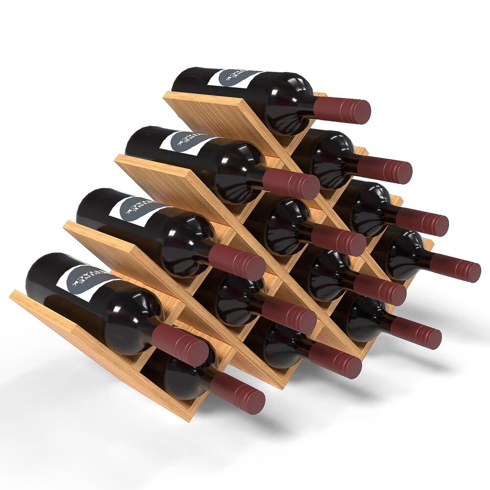 HOMLUX Modern Lattice 13-Bottle Bamboo Countertop Wine Rack in Natural, , large