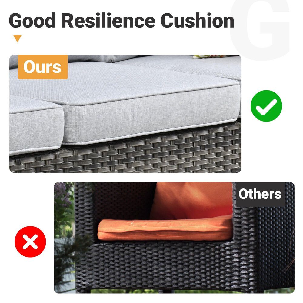 HOMLUX HOMLUX 5-Piece Outdoor Wicker Patio Furniture Set, High Back Rattan Sofa with Chairs, Ottomans &amp; Cushions in Gray, , large