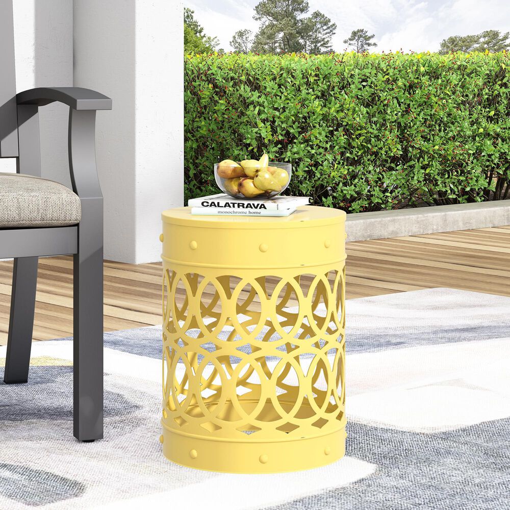 Hearth and Haven Outdoor Side Table with Overlapping Circle Design in Yellow, , large