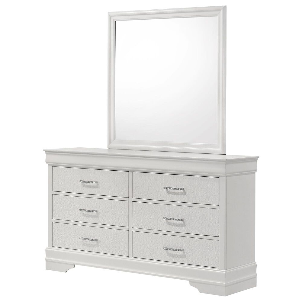 Crown Mark Amalia 6-Drawer Dresser and Mirror in White, , large