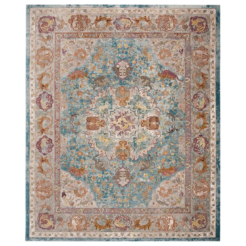 Safavieh Aria 9" x 12" Blue and Orange Area Rug, , large