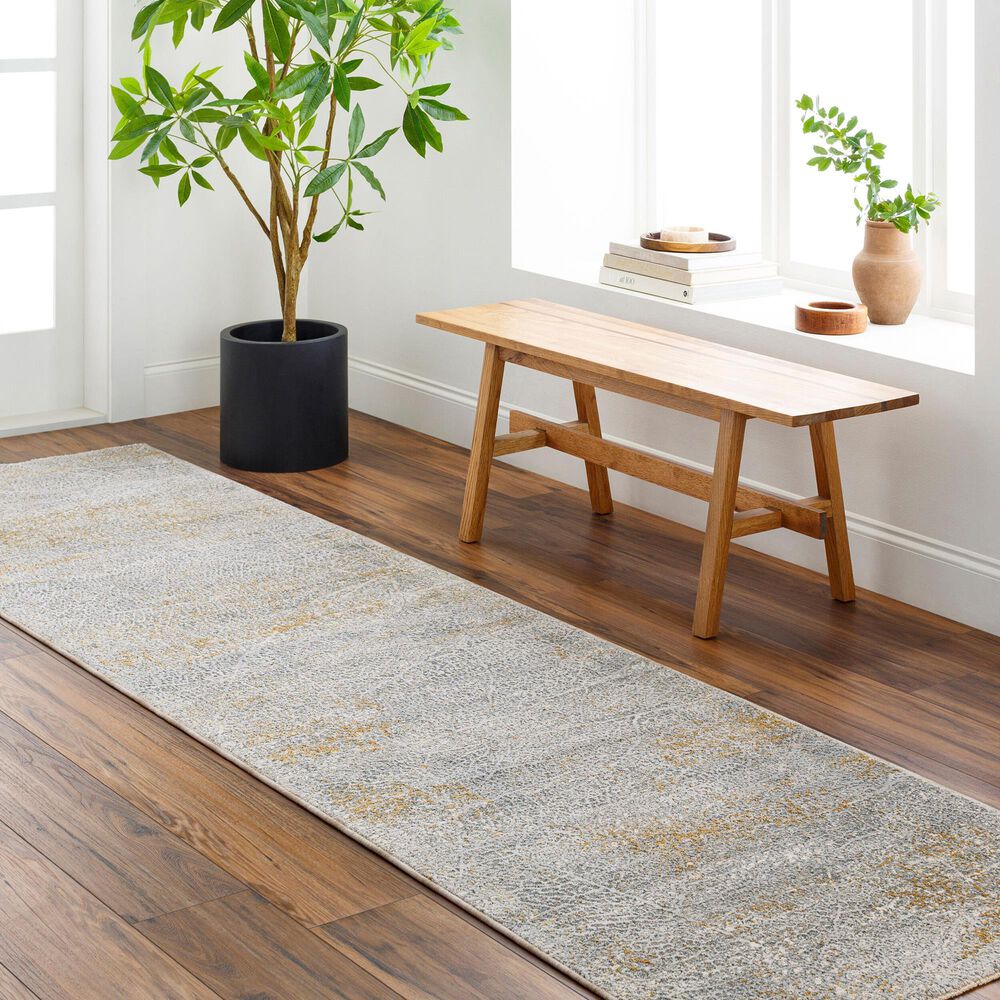 Surya Dresden Medium Gray, White, Light Slate, Gray, Mustard and Denim 2&#39;7&quot; x 7&#39;3&quot; Runner, , large