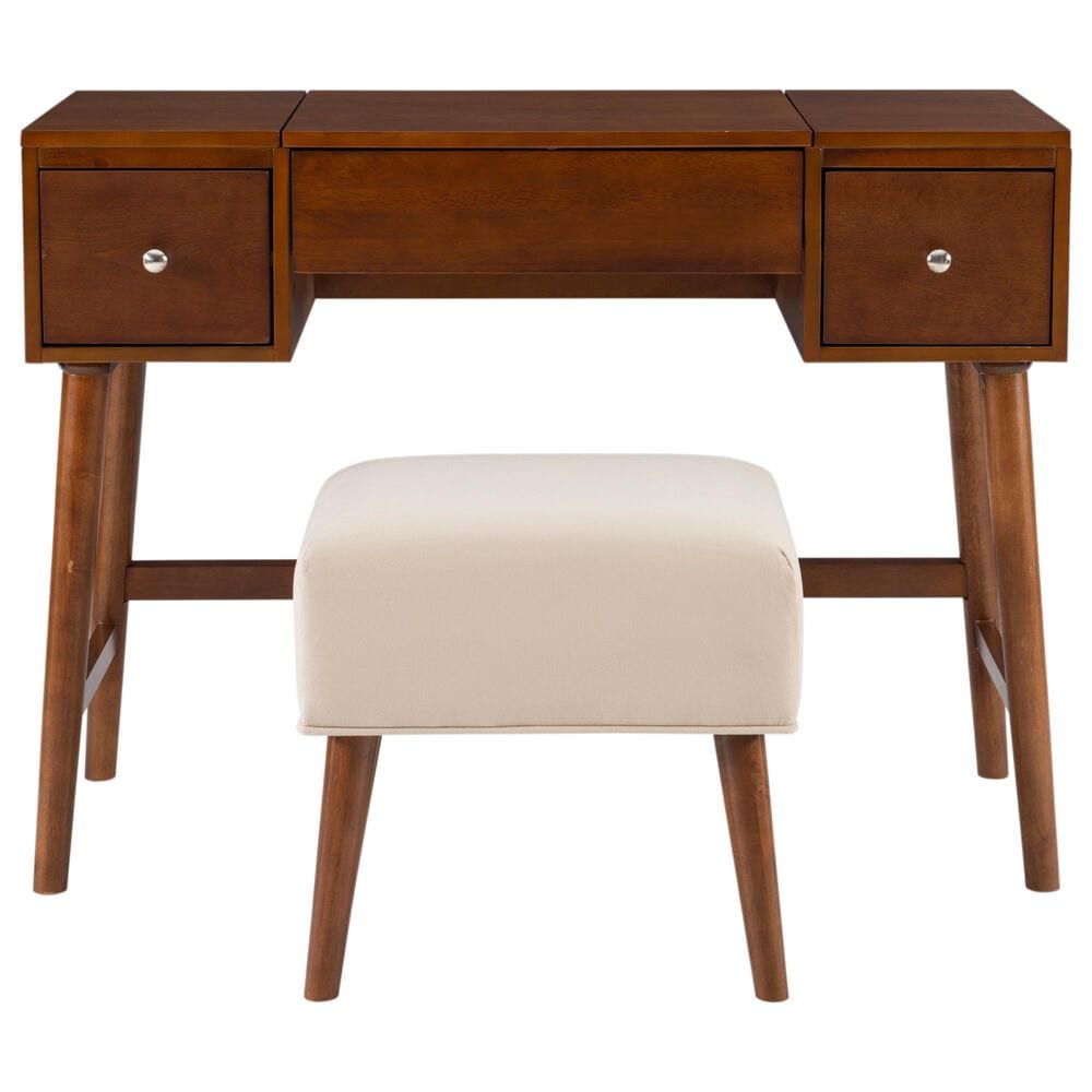 Linon Home Decor Viola Vanity with Stool in Walnut, , large