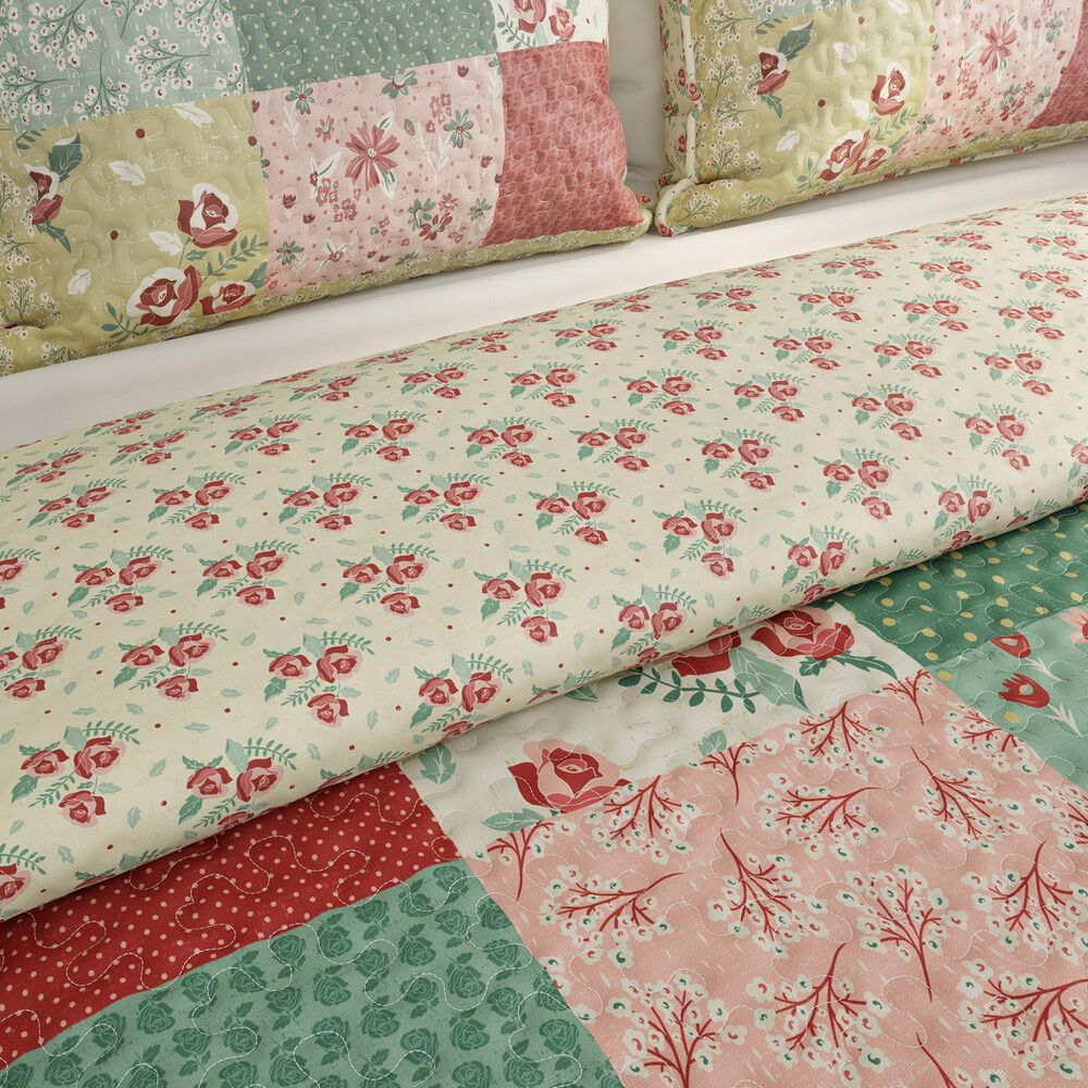 Timberlake 3-Piece Full/Queen Quilt Set in Pastel Pink, Mint Green, Yellow and Red, , large