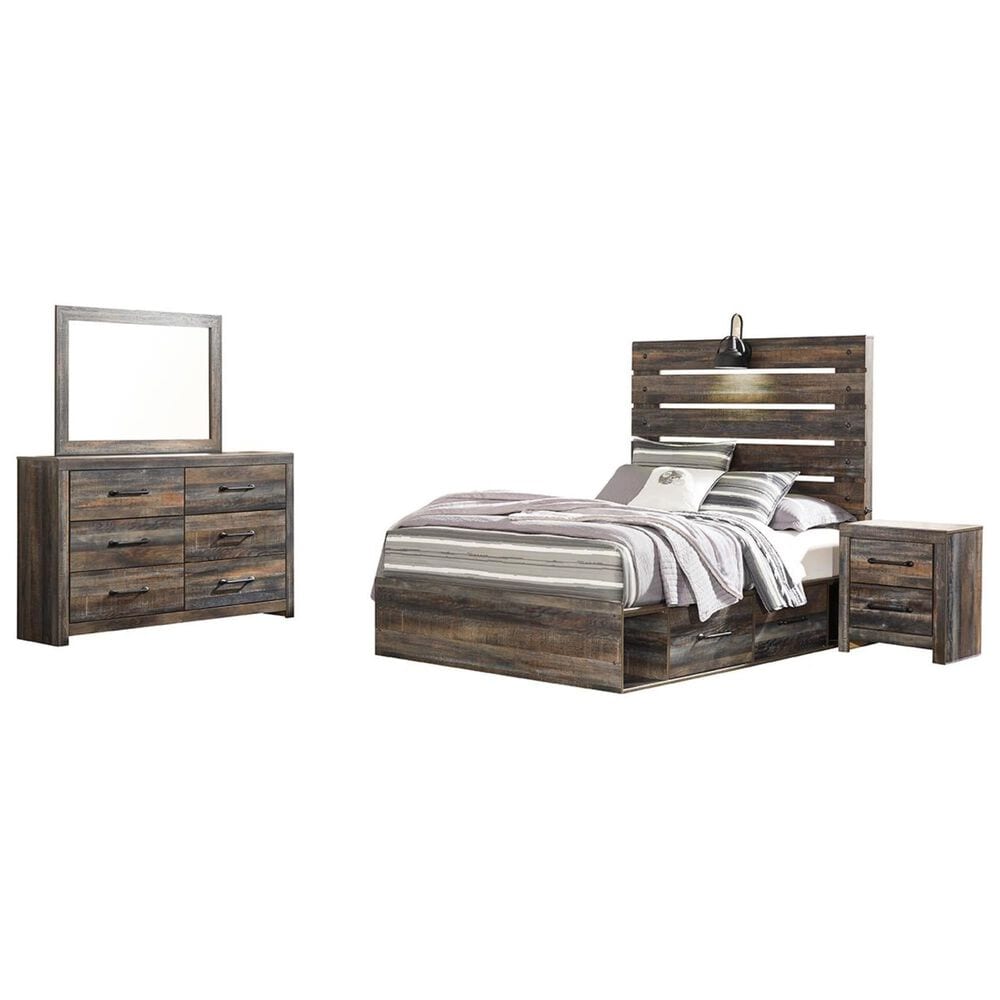 Ashley Drystan 4 Piece Full Storage Bed Set in Rustic Brown, , large