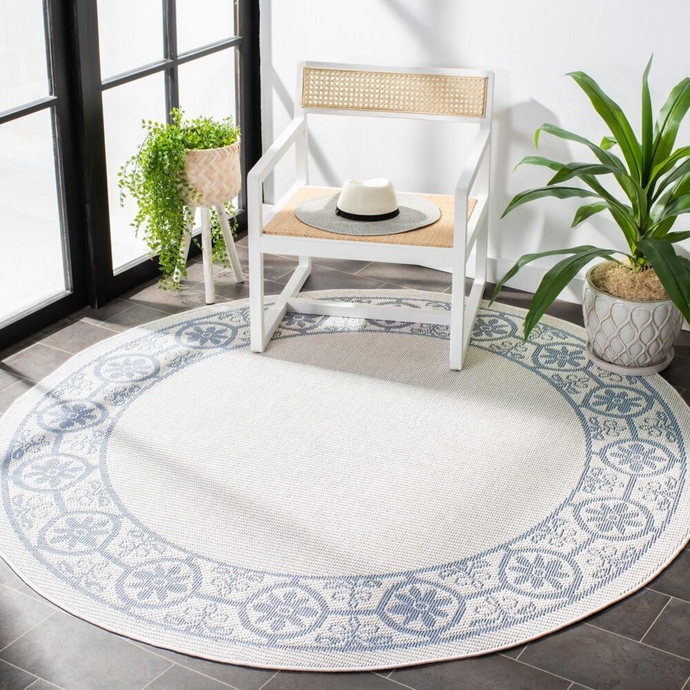 Safavieh Bermuda Floral 6&#39;7&quot; Round Ivory and Light Blue Indoor/Outdoor Area Performance Rug, , large