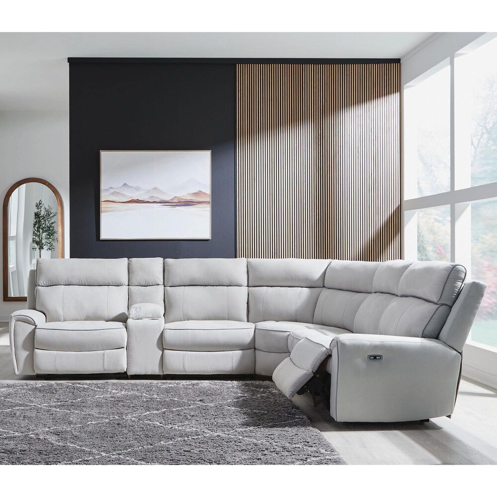 Ashley Social Pointe 6-Piece Power Reversible Reclining Sectional with Two Armless Chairs in Pearl and Ash, , large