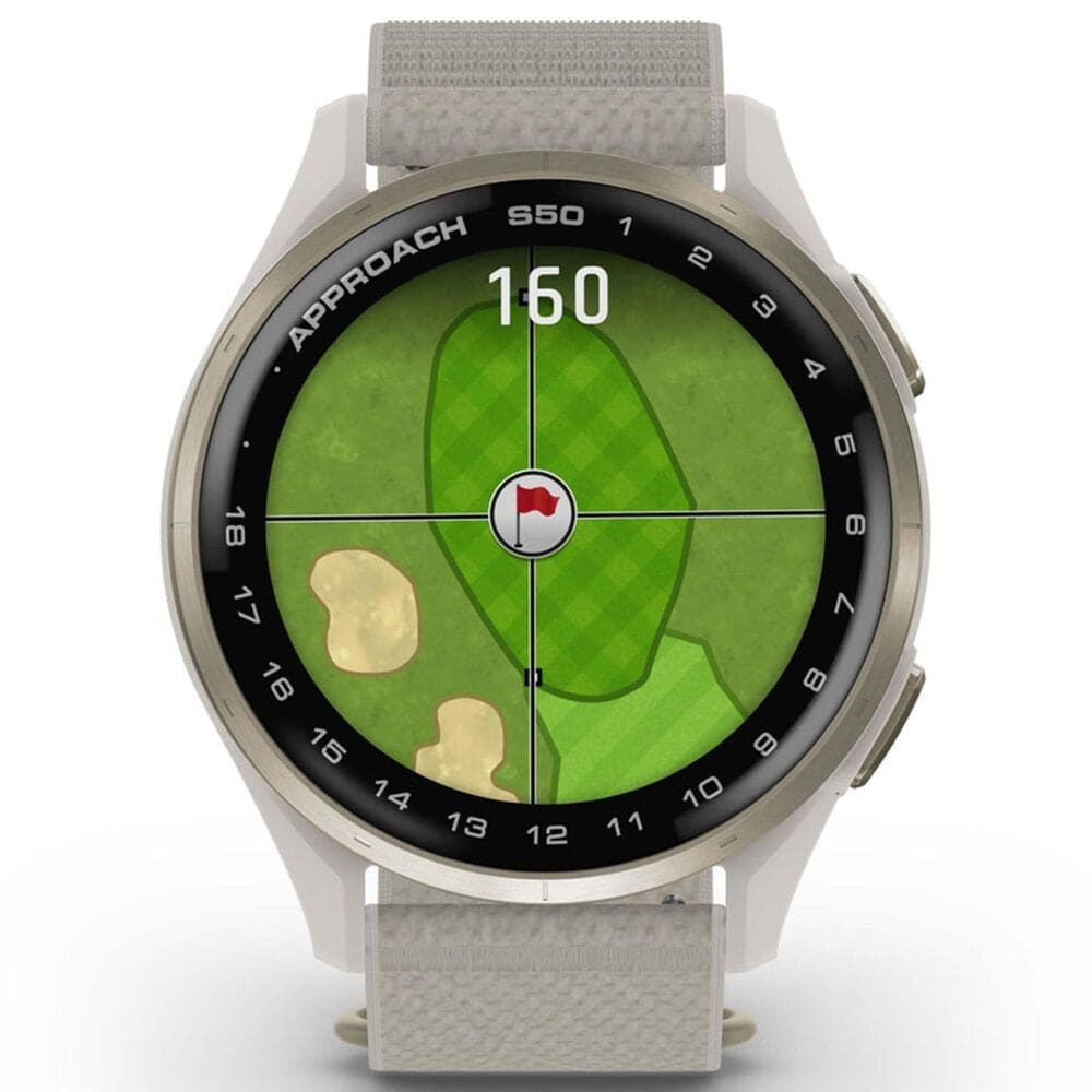 Garmin Approach S50 43mm Golf and Fitness Smartwatch Cream Gold Aluminum Bezel Case with Ivory Nylon Band, , large