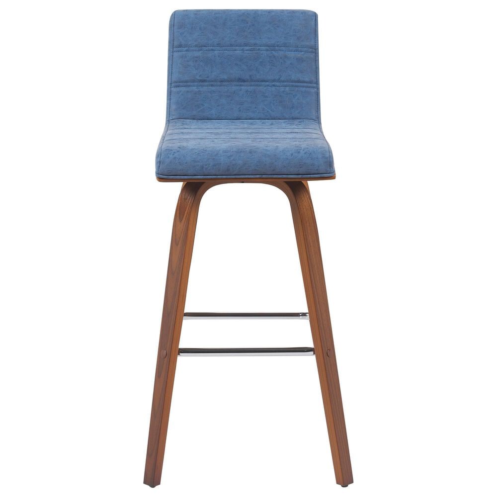 Armen Living Vienna Swivel Bar Height Stool with Vintage Blue Upholstery in Walnut, , large