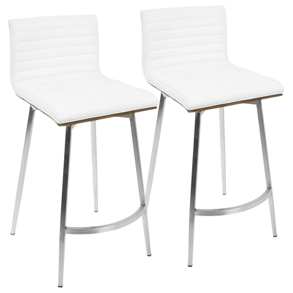 Lumisource Mason Swivel Counter Stool with White Cushion in Stainless Steel and Walnut (Set of 2), , large