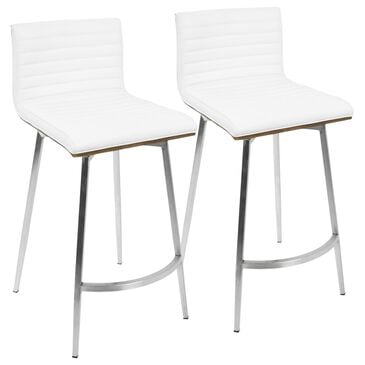 Lumisource Mason Swivel Counter Stool with White Cushion in Stainless Steel and Walnut (Set of 2), , large