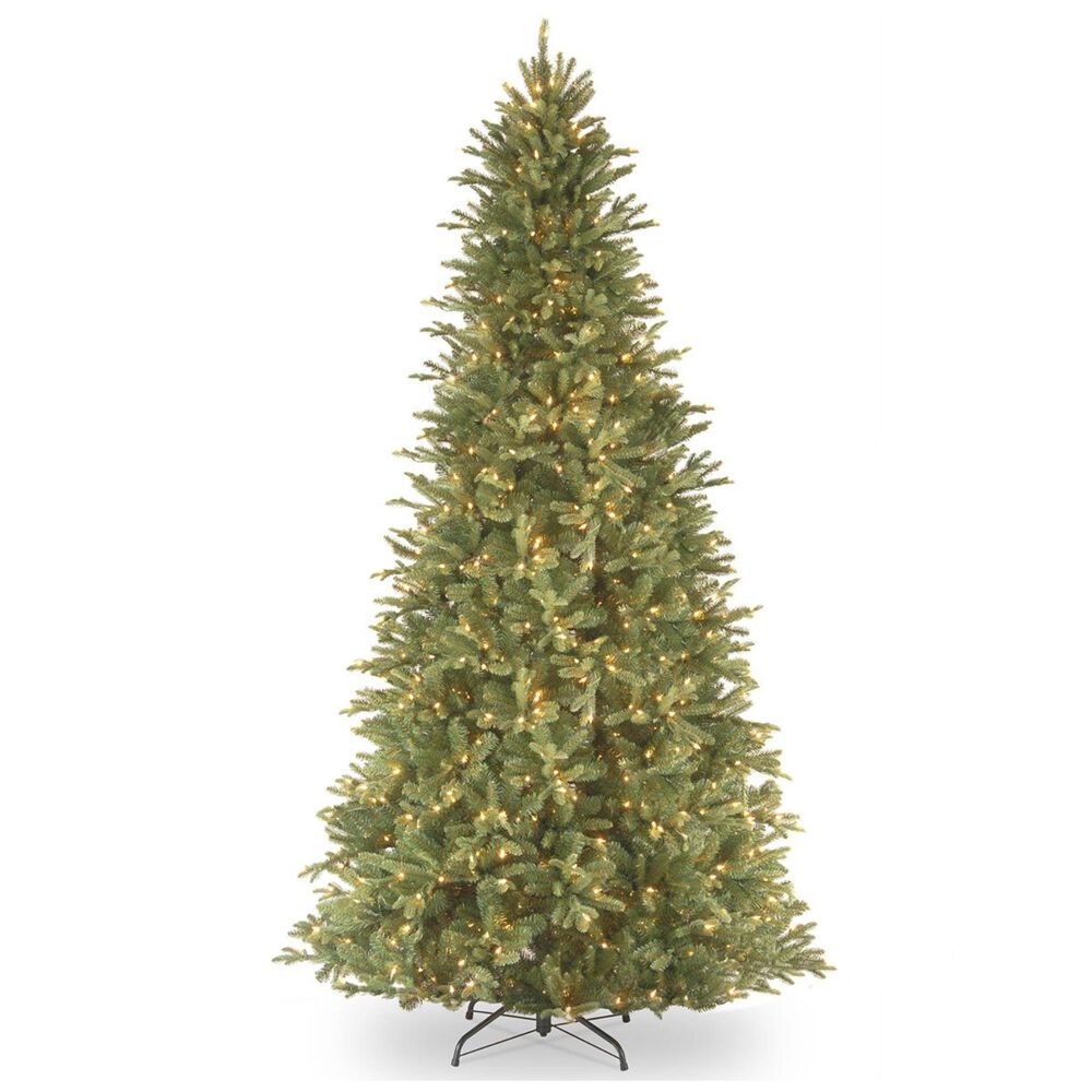 National Tree 9" Feel Real Tiffany Fir Slim Hinged Tree with 800 White Lights, , large