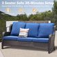 HOMLUX 3-Piece 72" Patio Sofa and Ottoman Set with Brown Wicker in Navy Blue, , large