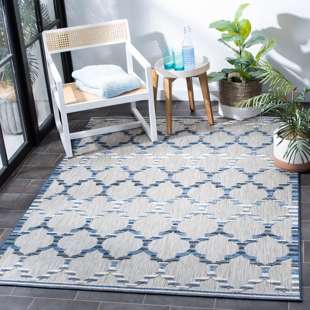 Safavieh Cabana CBN333G 4&#39;5&quot; x 6&#39;5&quot; Grey and Blue Indoor/Outdoor Area Performance Rug, , large