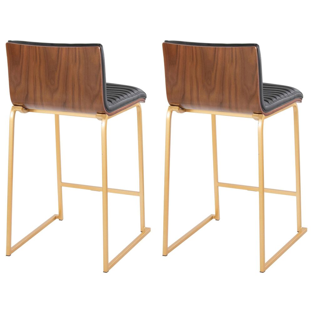 Lumisource Mason Mara Counter Stool with Black Cushion in Gold and Walnut &#40;Set of 2&#41;, , large