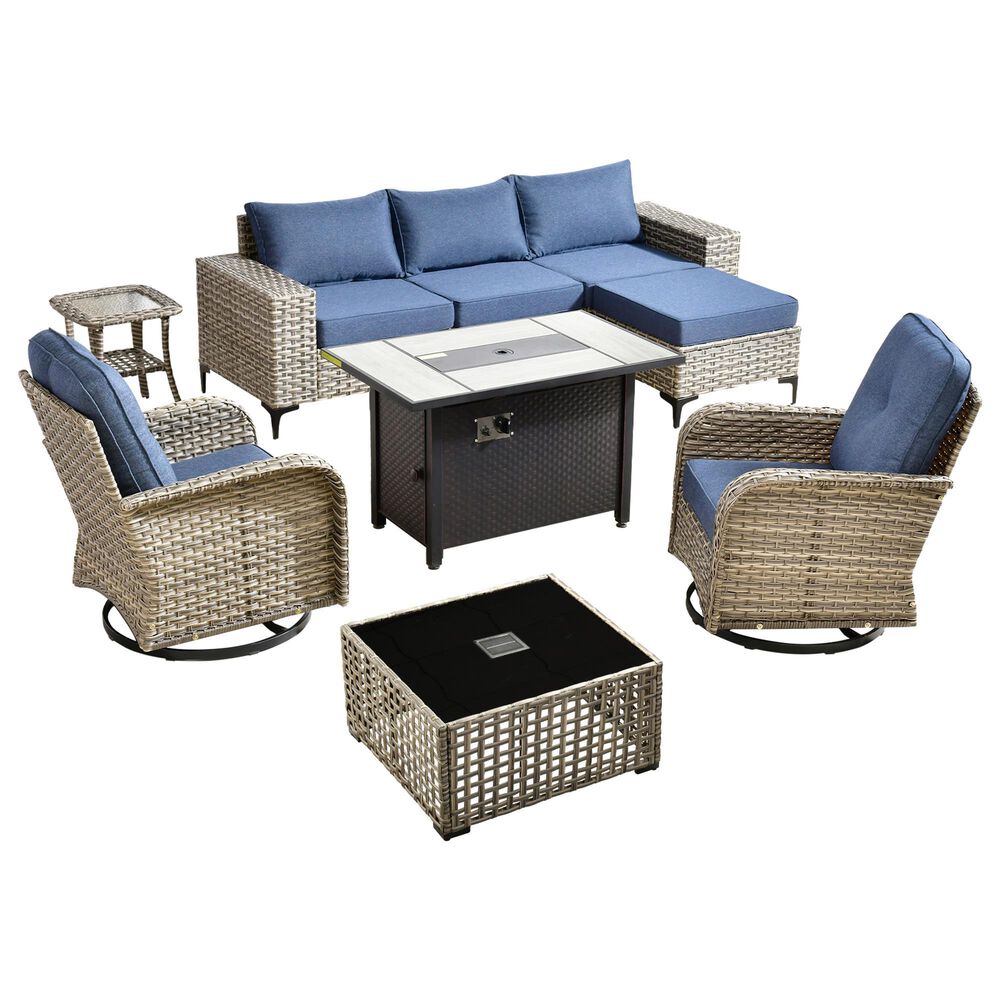 HOMLUX 9-Piece All-weather Rattan Outdoor Patio Furniture Set in Denim Blue, , large