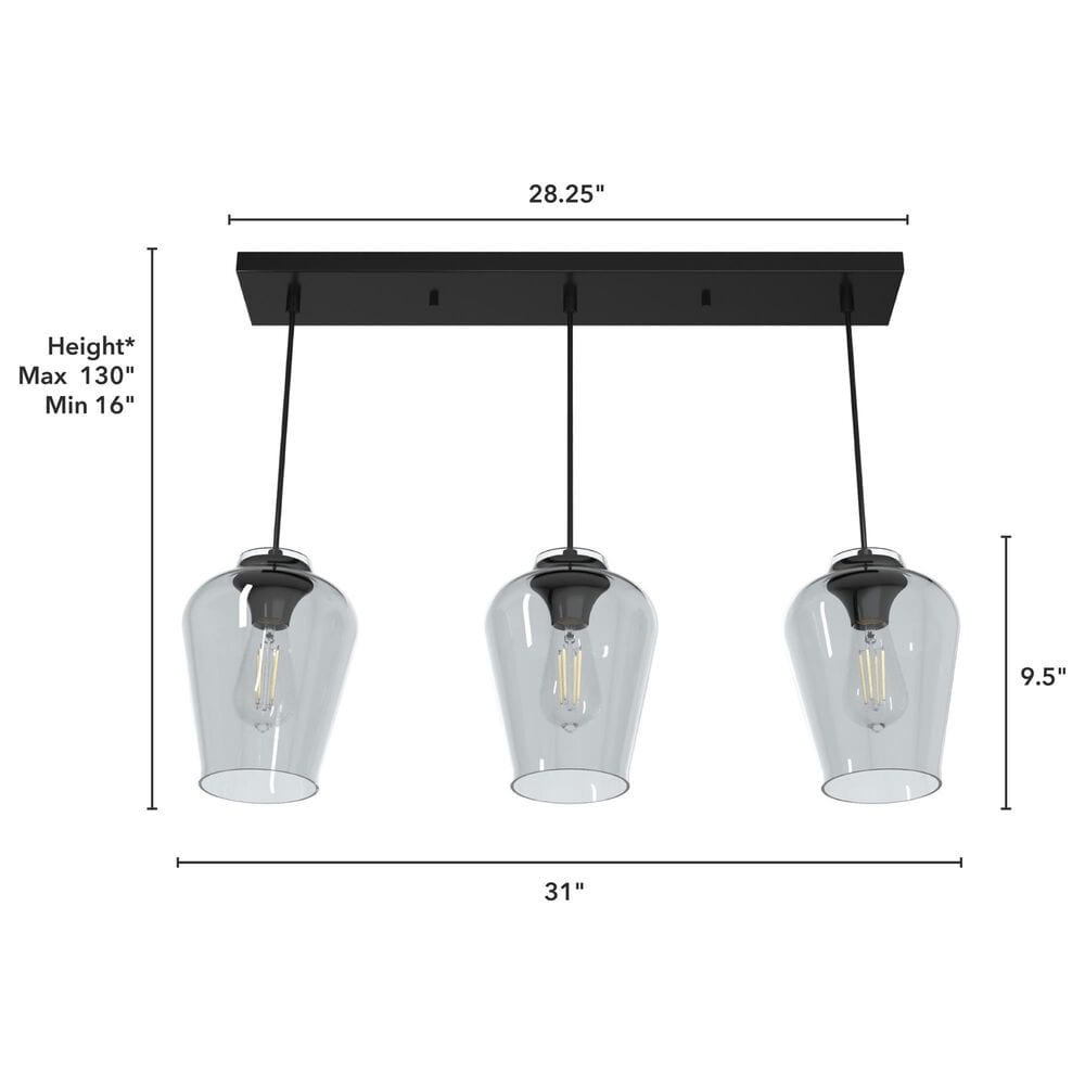 Hunter Vidria 3-Light Linear Pendant Cluster in Matte Black, , large