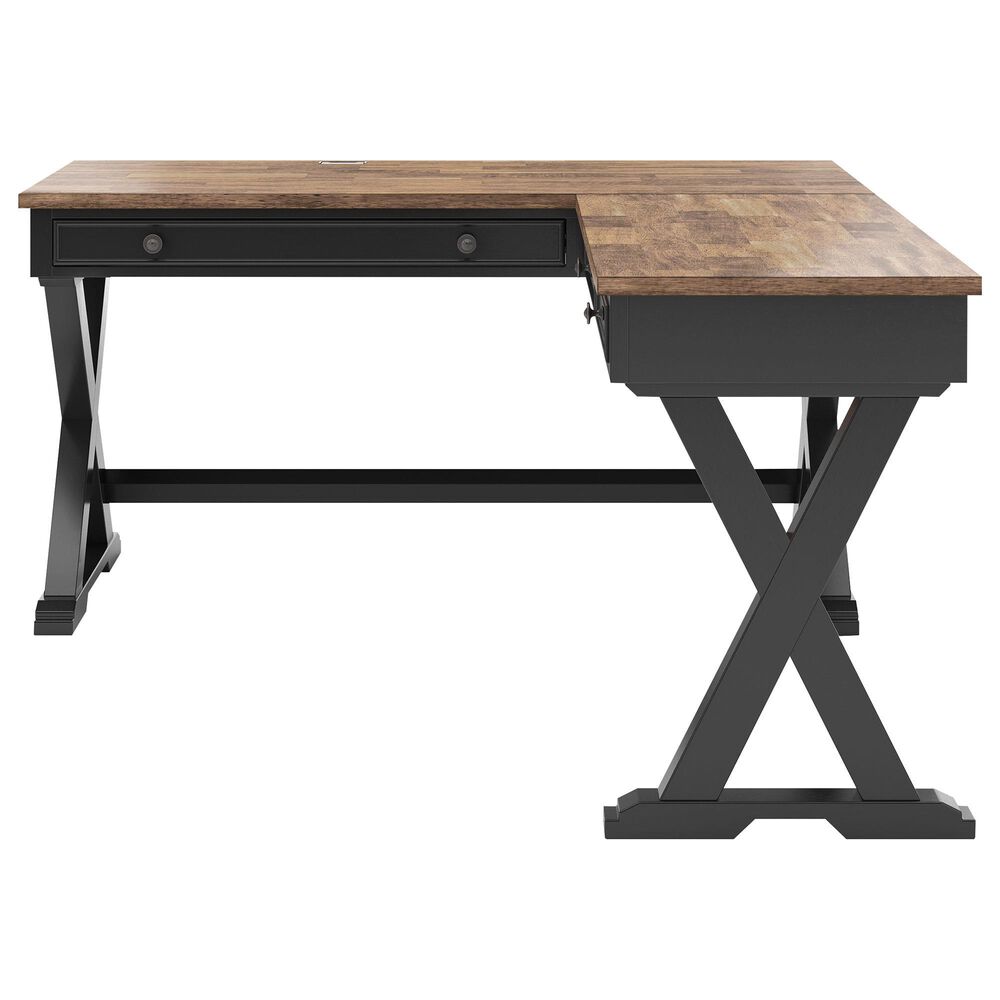Ashley Wildenauer 3-Piece L-Shape Desk with Bookcase Set in Brown and Black, , large