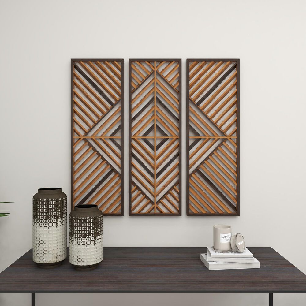Maple and Jade 35&quot; x 12&quot; Wall Decor in Brown &#40;Set of 3&#41;, , large