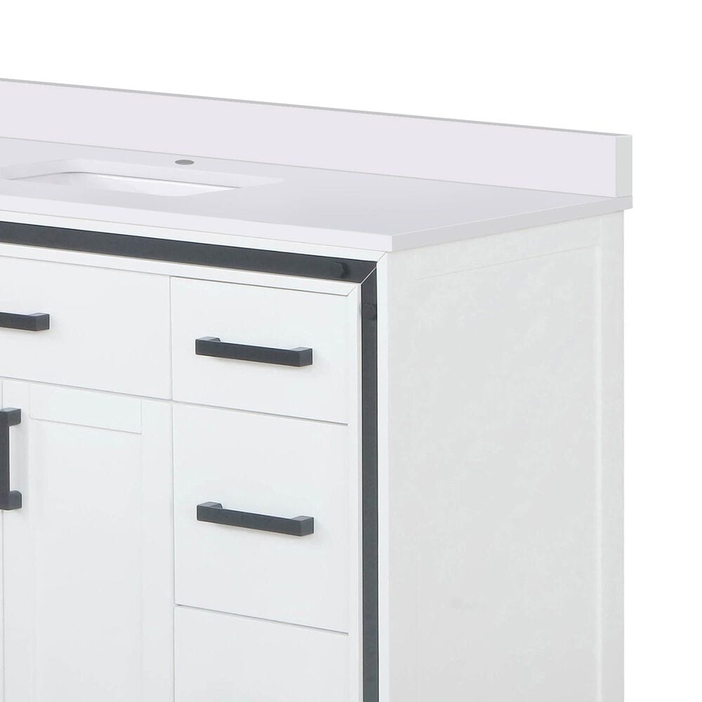Lexora Home Ziva 48&quot; Single Bathroom Vanity in White with 2 cm White Quartz Top and Rectangular Sink, , large