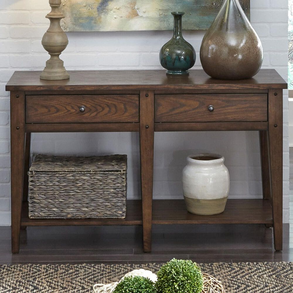 Belle Furnishings Lake House Sofa Table in Rustic Brown, , large