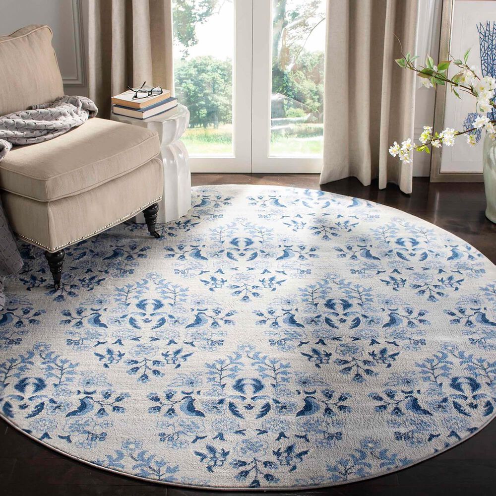 Safavieh Martha Stewart Damask 4&#39; Round Cream and Blue Area Rug, , large