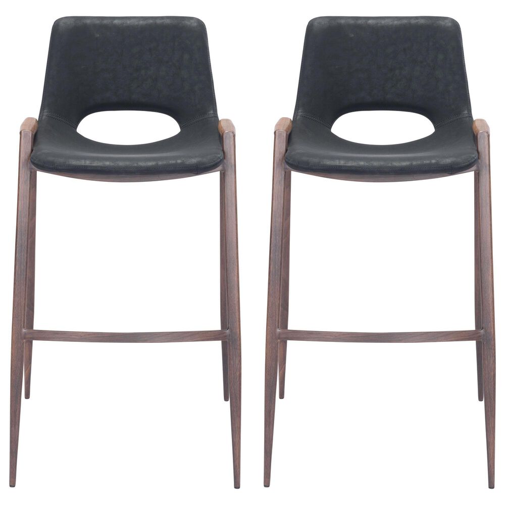 Zuo Modern Desi Bar Chair in Black and Dark Brown &#40;Set of 2&#41;, , large