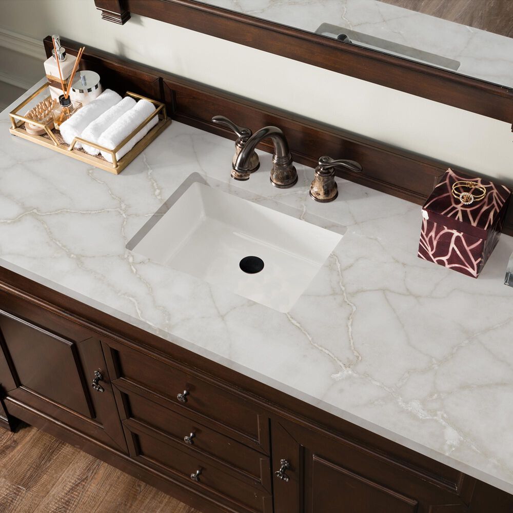 James Martin Vanities Brookfield 60&quot; Single Bathroom Vanity in Burnished Mahogany with 3 cm Lime Delight Quartz Top and Rectangular Sink, , large