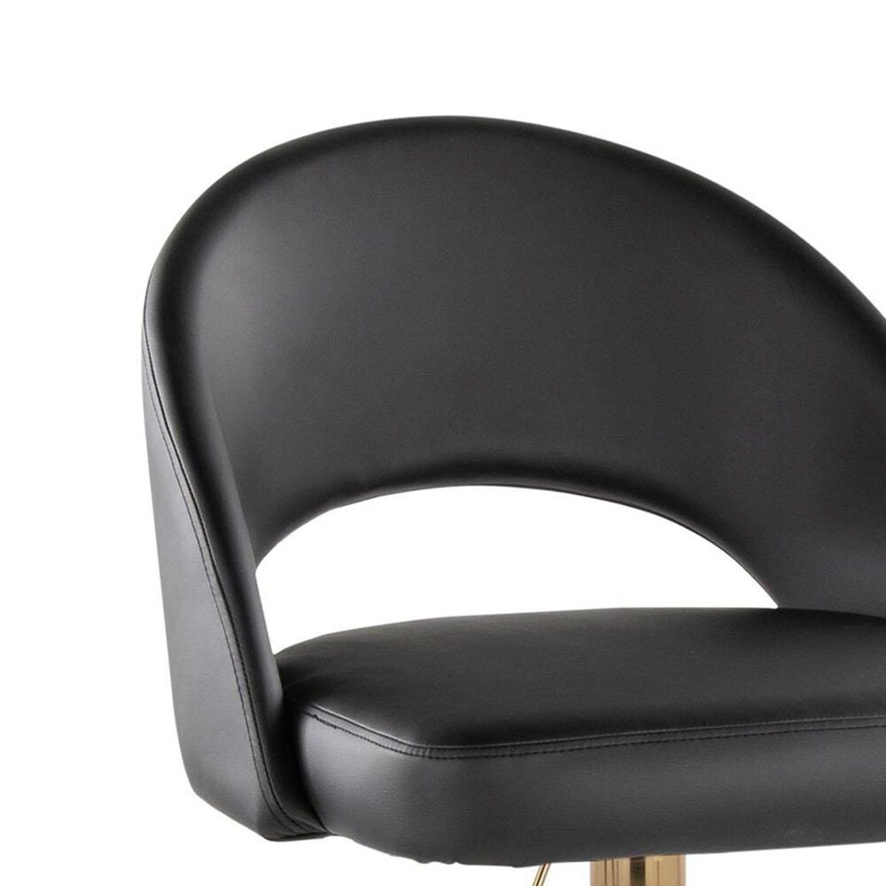 LumiSource Renee Adjustable Swivel Bar Stool with Black Faux Leather Upholstery in Gold (Set of 2), , large