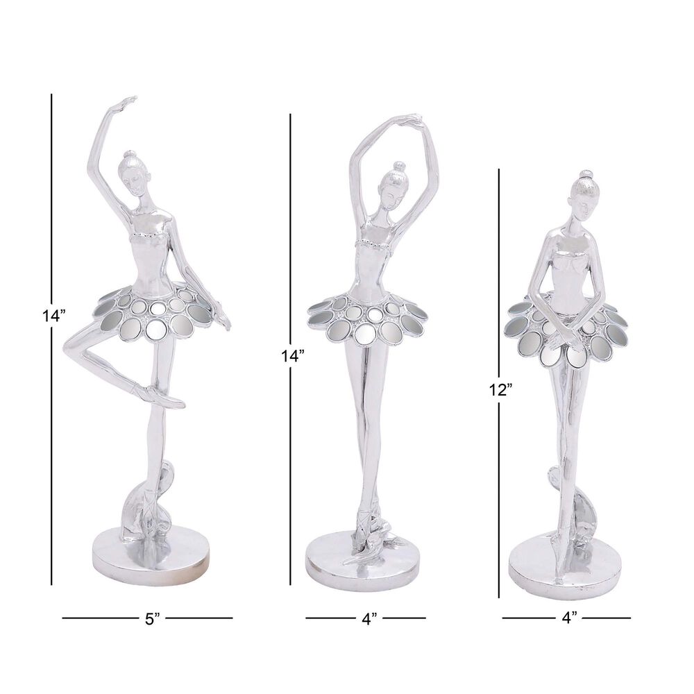 Maple and Jade 3-Piece Dancer Decorative Sculpture Set with Mirror Accents in Polished Silver, , large