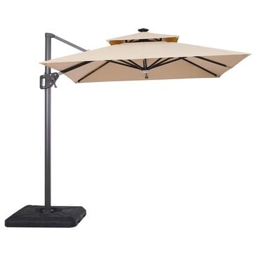 Furniture of America Sahar 8" LED Light Double Top Square Patio Umbrella with Base in Beige, , large