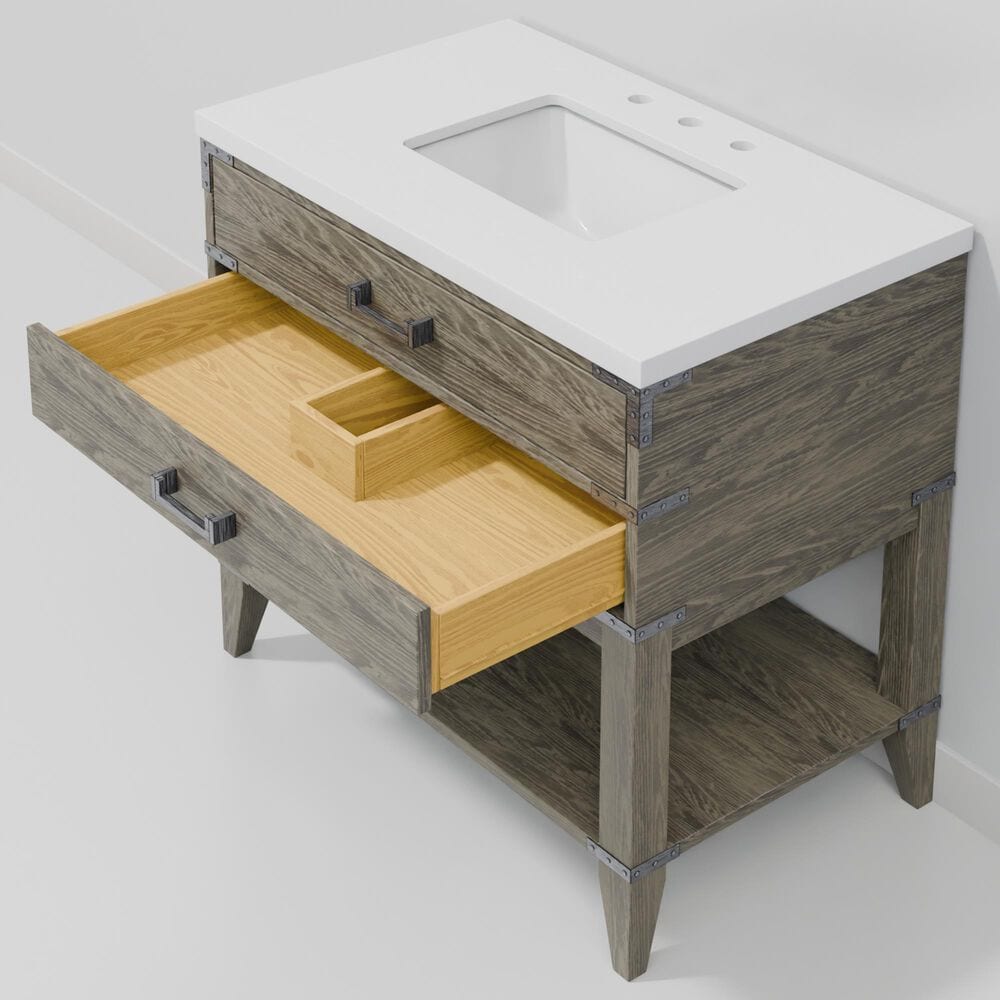 Lexora Home Norwalk 36" Single Bathroom Vanity in Grey Oak with White Quartz Top and Rectangular Sink, , large