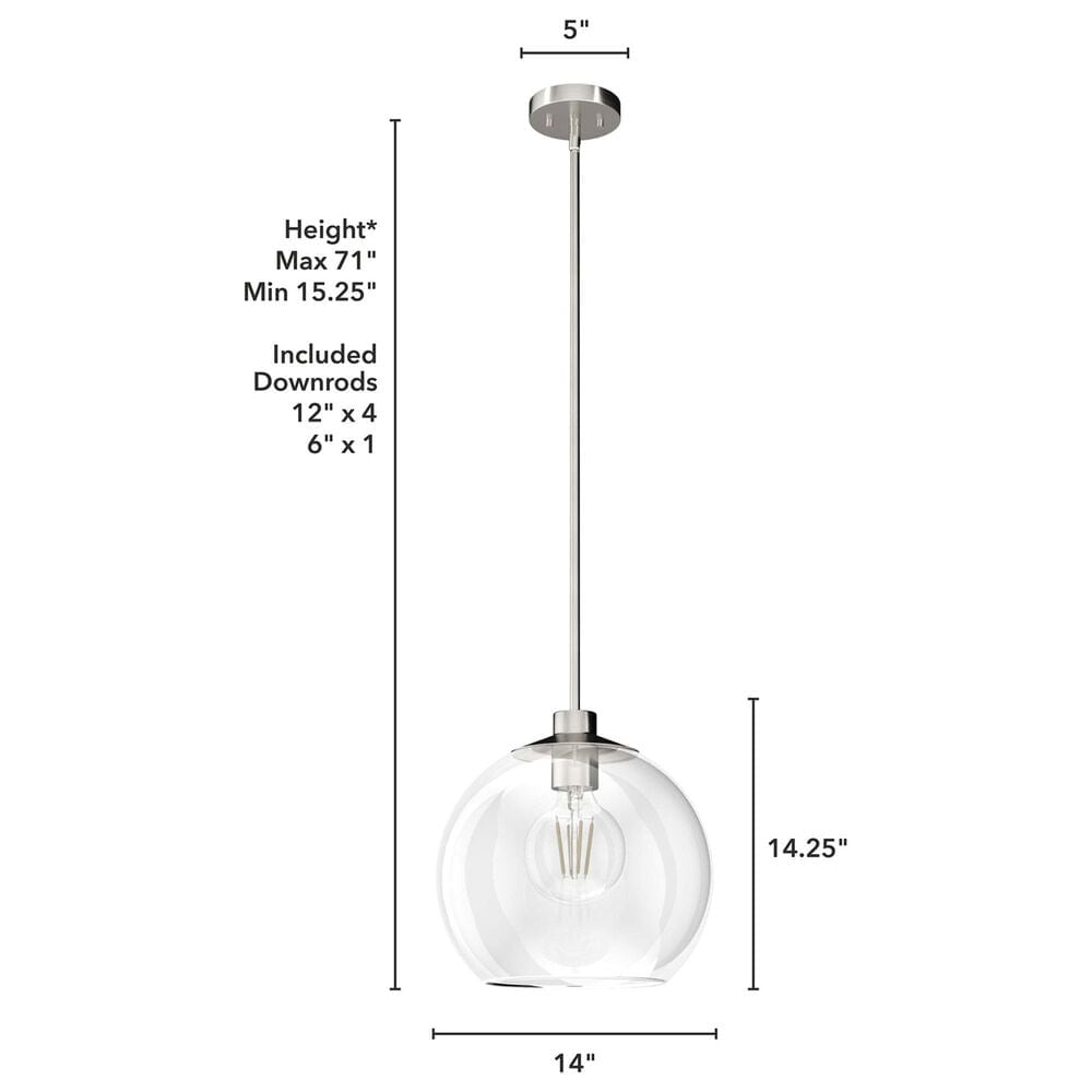 Hunter Xidane 1-Light Large Pendant in Brushed Nickel, , large