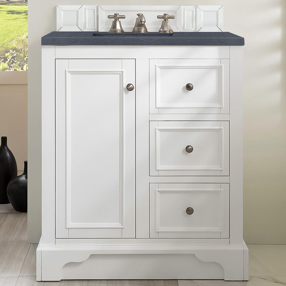James Martin Vanities De Soto 30&quot; Single Bathroom Vanity in Bright White with 3 cm Charcoal Soapstone Quartz Top and Rectangular Sink, , large